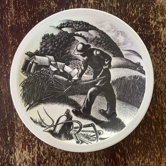 CLASSIC CLARE LEIGHTON WEDGWOOD AMERICAN SCENES "FARMING" CRADLE SCYTHE - Picture 1 of 11